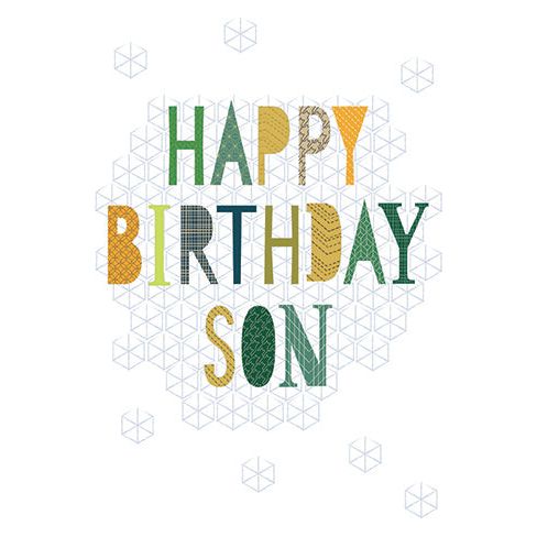 Pictura Happy Birthday Son lettered birthday card featuring cheerful design, perfect for celebrating a son's special day.